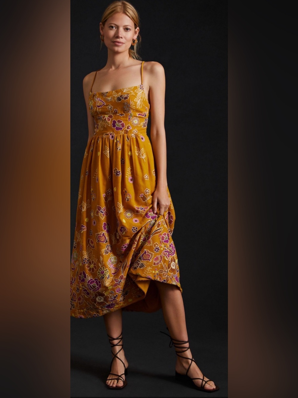 ANTHROPOLOGIE EMBROIDERED MIDI DRESS
